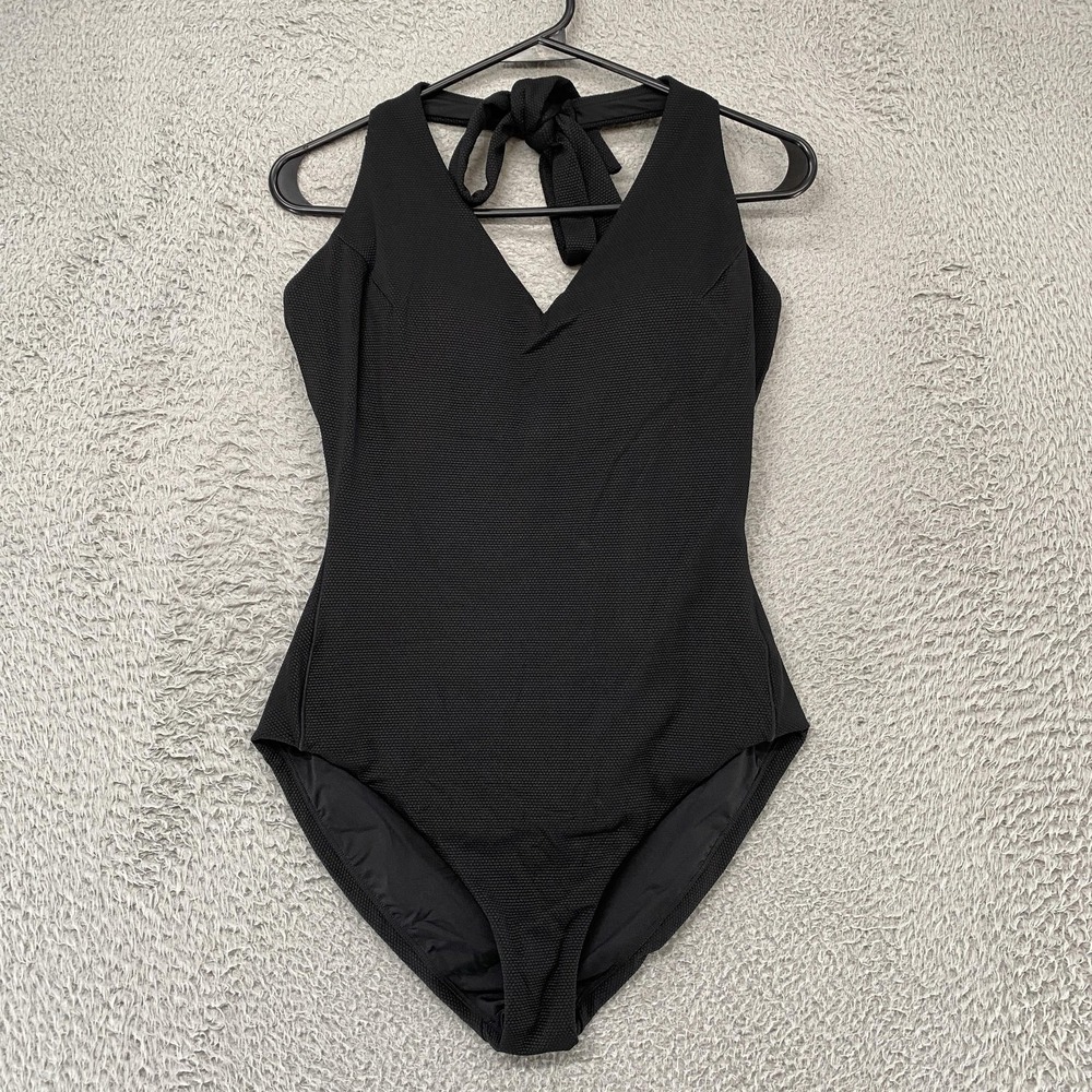 Spanx Shaping Halter‎ One Piece Womens Large Black Textured Swimsuit Pool